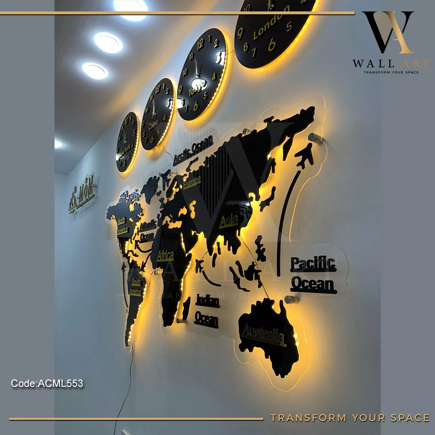 ACML553-Lighted Acrylic Mirror World Map   5