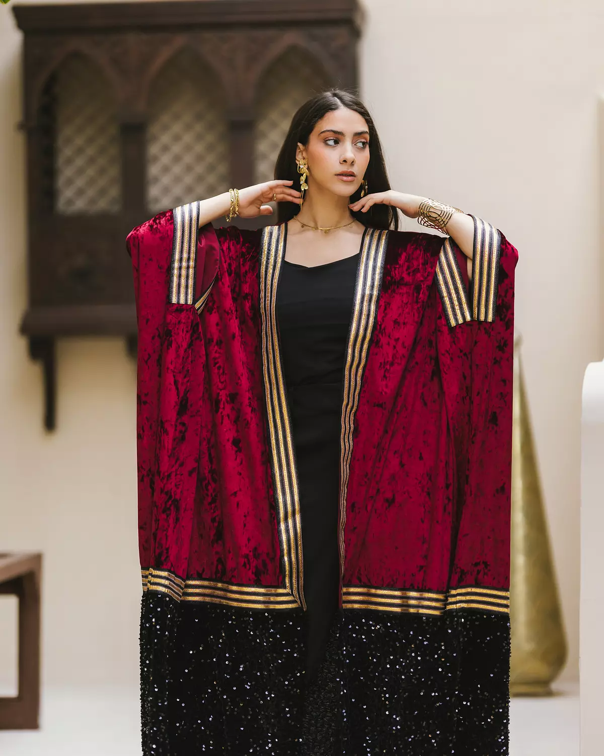 Dark Red velvet kaftan  3