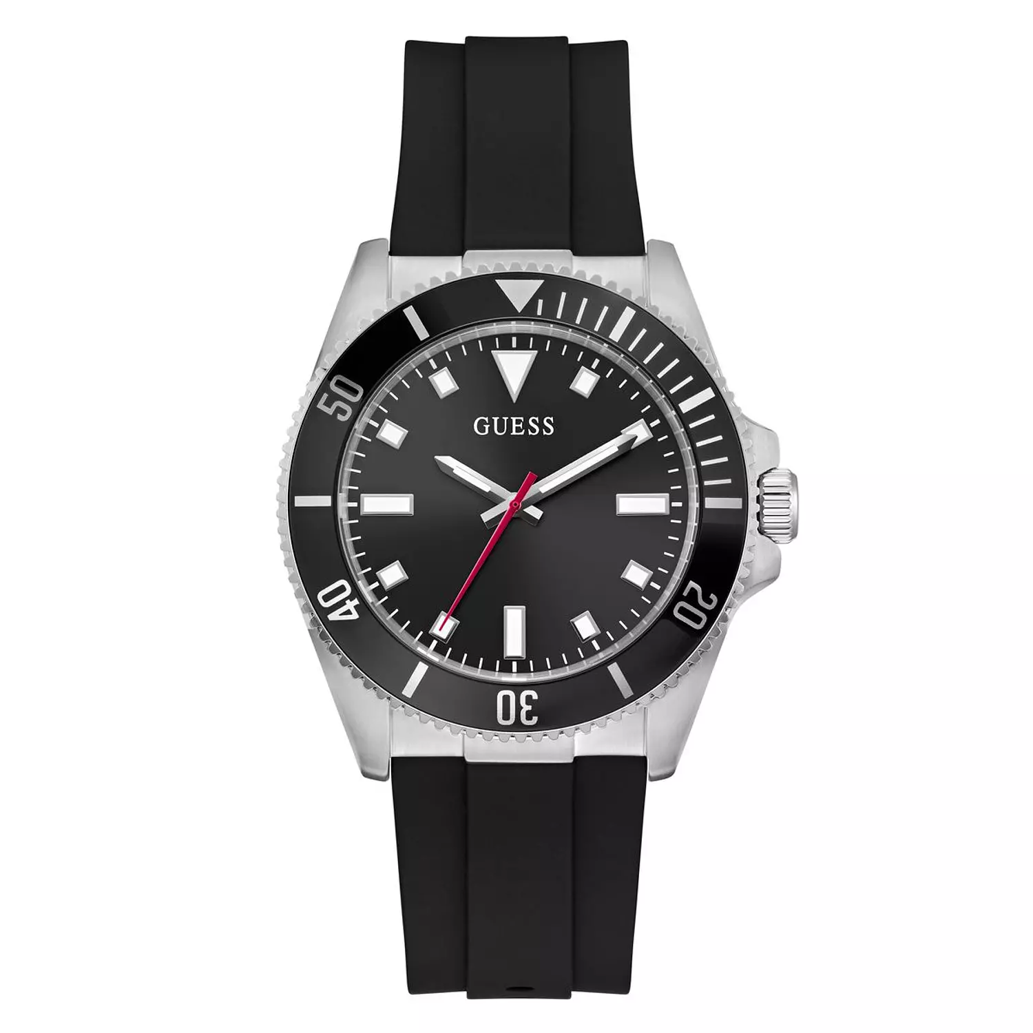 GUESS Mens Black Silver Tone Analog Watch Black Silicone Strap GW0969G1 image
