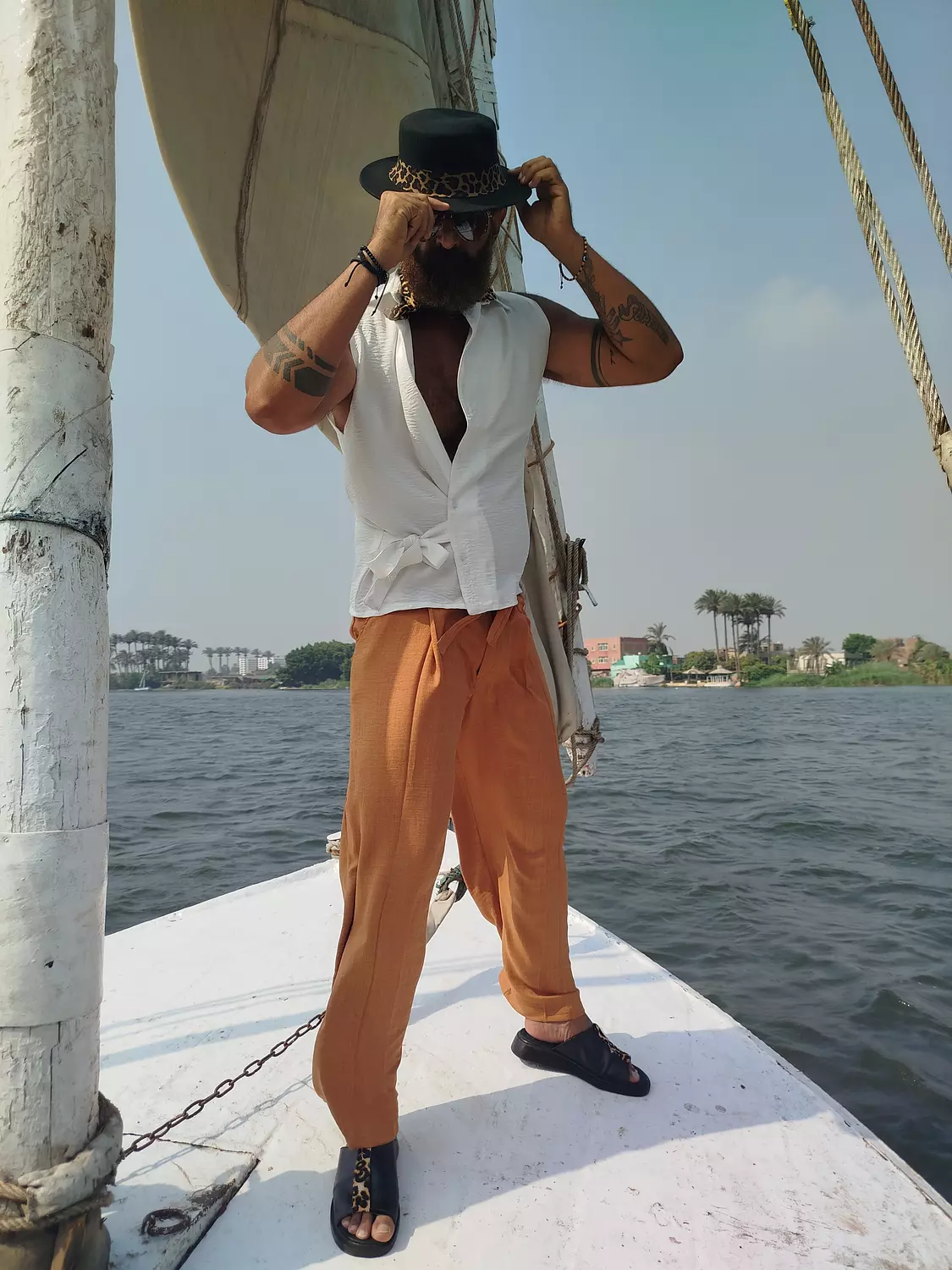 Camel Relaxed-fit wide linen pants 2