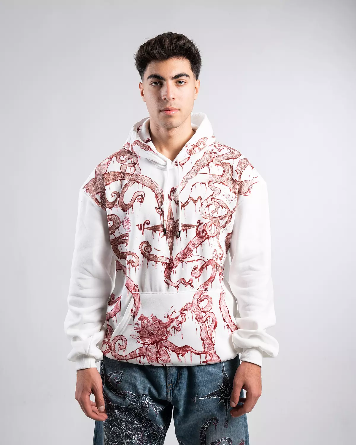 “Attack from the deep” hand printed & painted hoodie  image