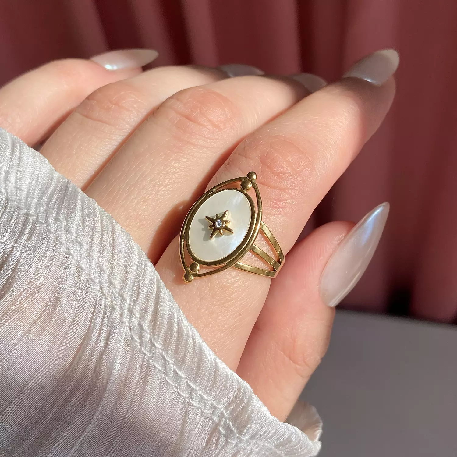 Mother of Pearl Marquise stainless steel Ring 1