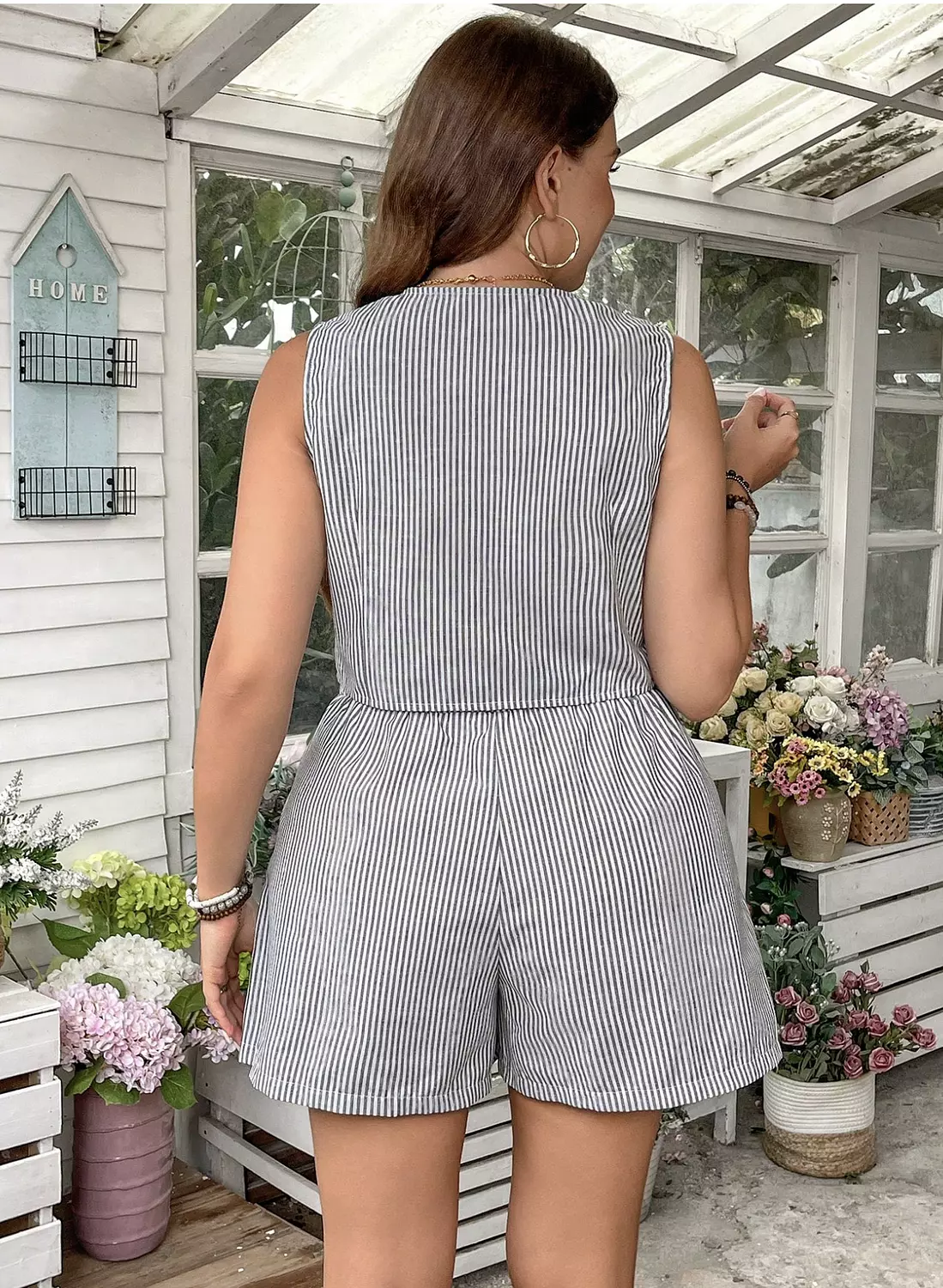 SHEIN Stripe Front Buttoned Women Two Pieces  Set   hover image
