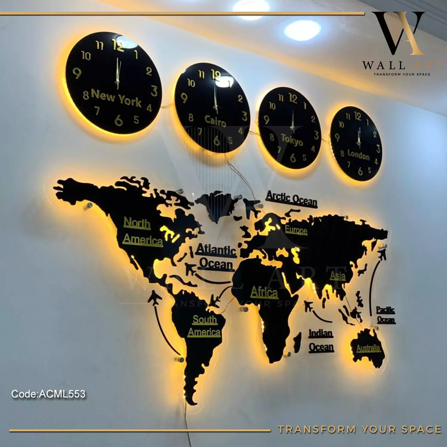ACML553-Lighted Acrylic Mirror World Map   image