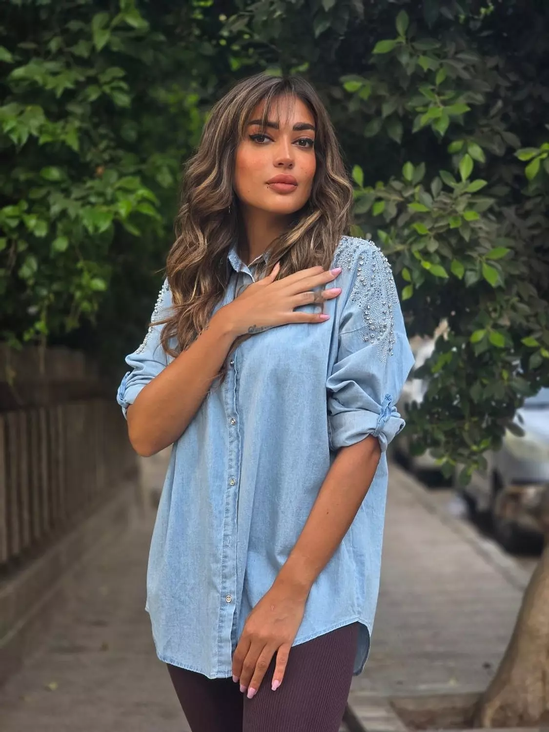 Light blue denim embroidered shirt 3