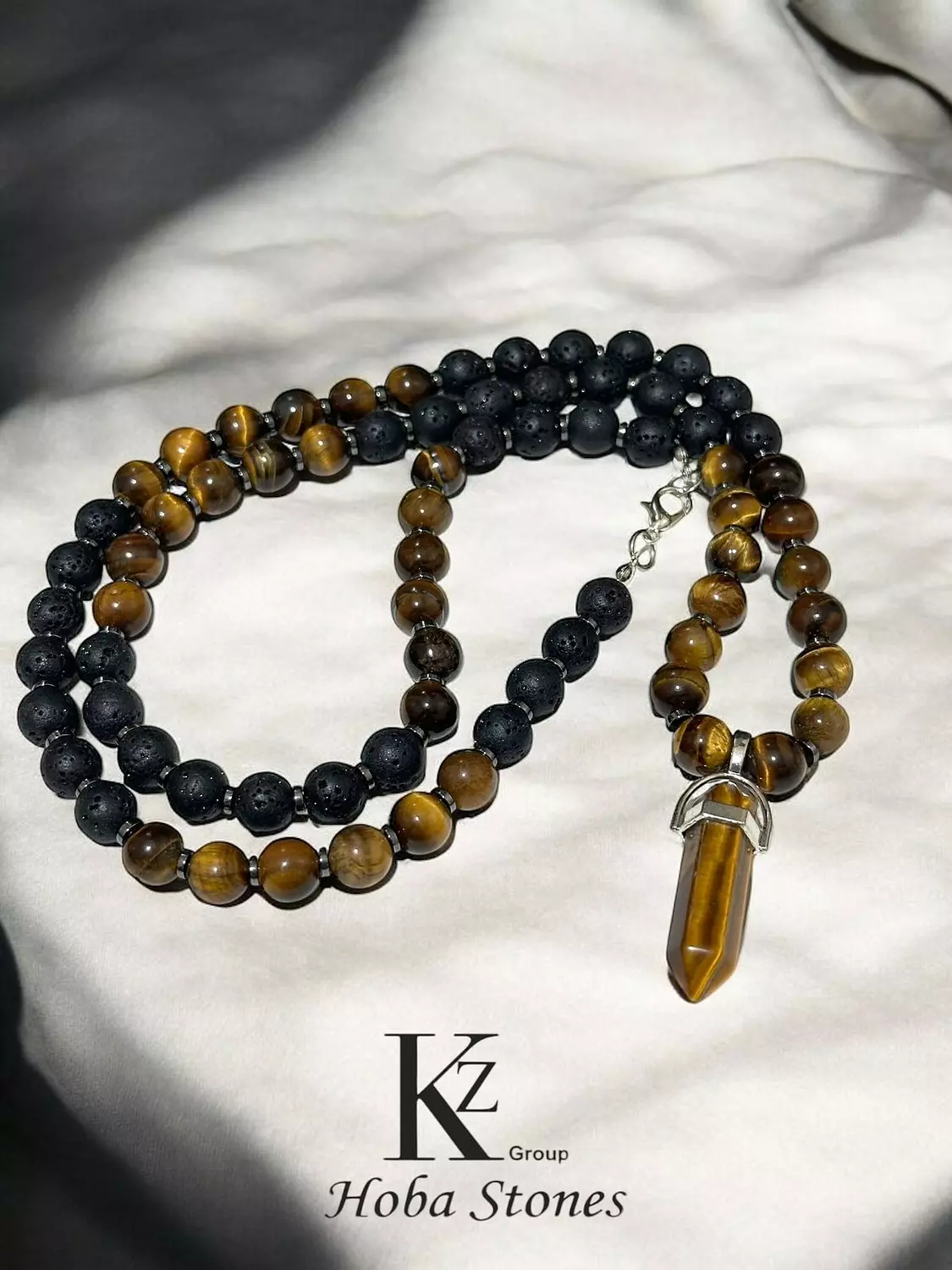 Tiger eye with Lava necklace and tiger eye pendant image