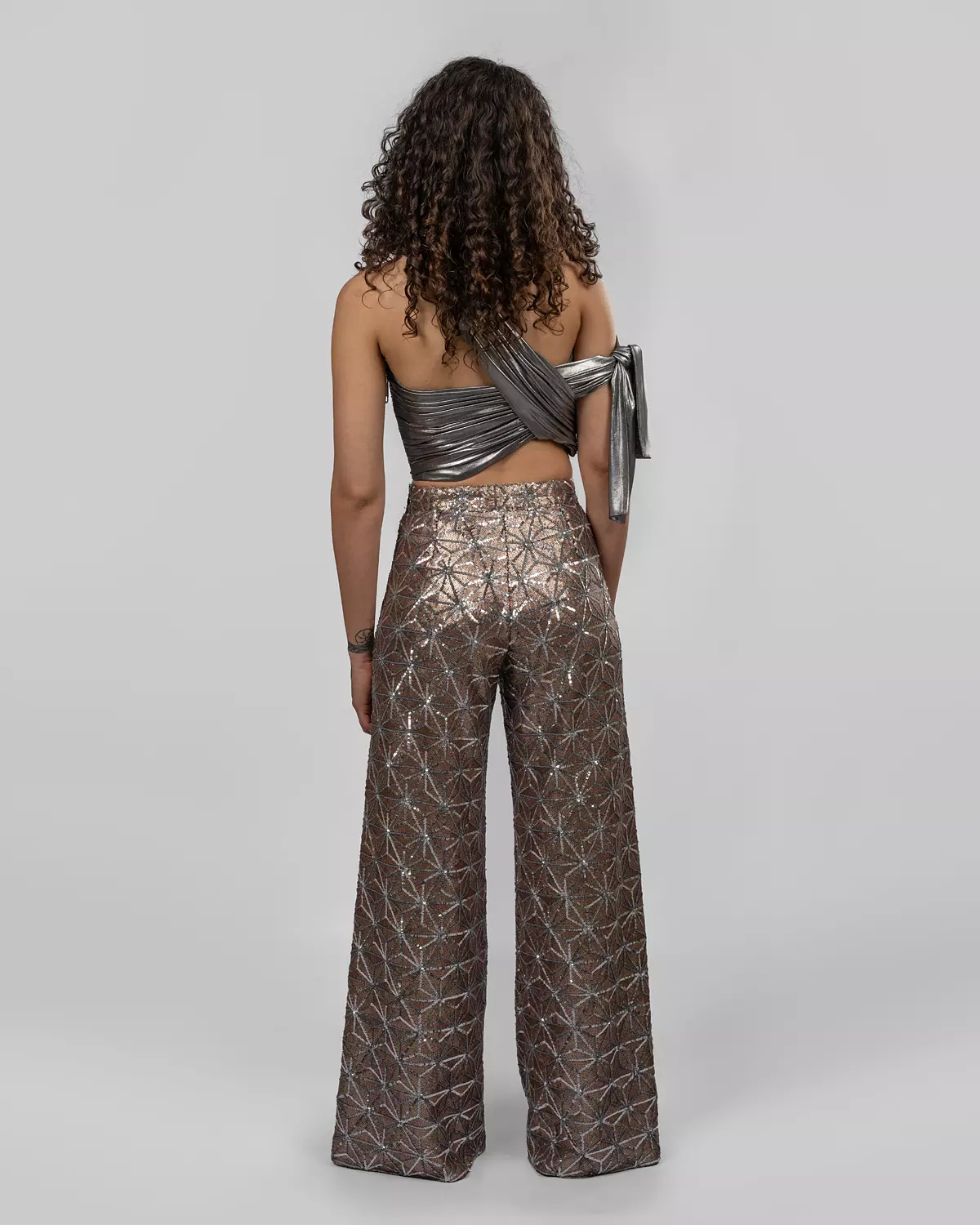 Bronze Geometric Sequin Wide-Leg Pants 3