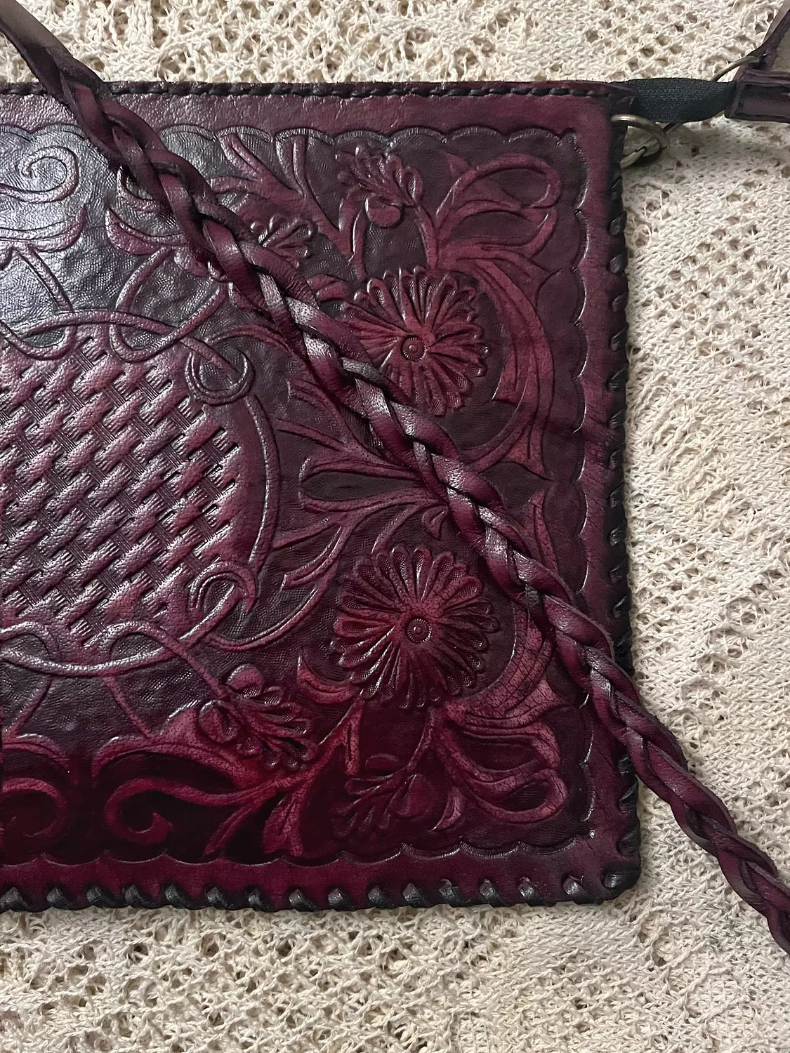 Floral basket tooled leather clutch 6