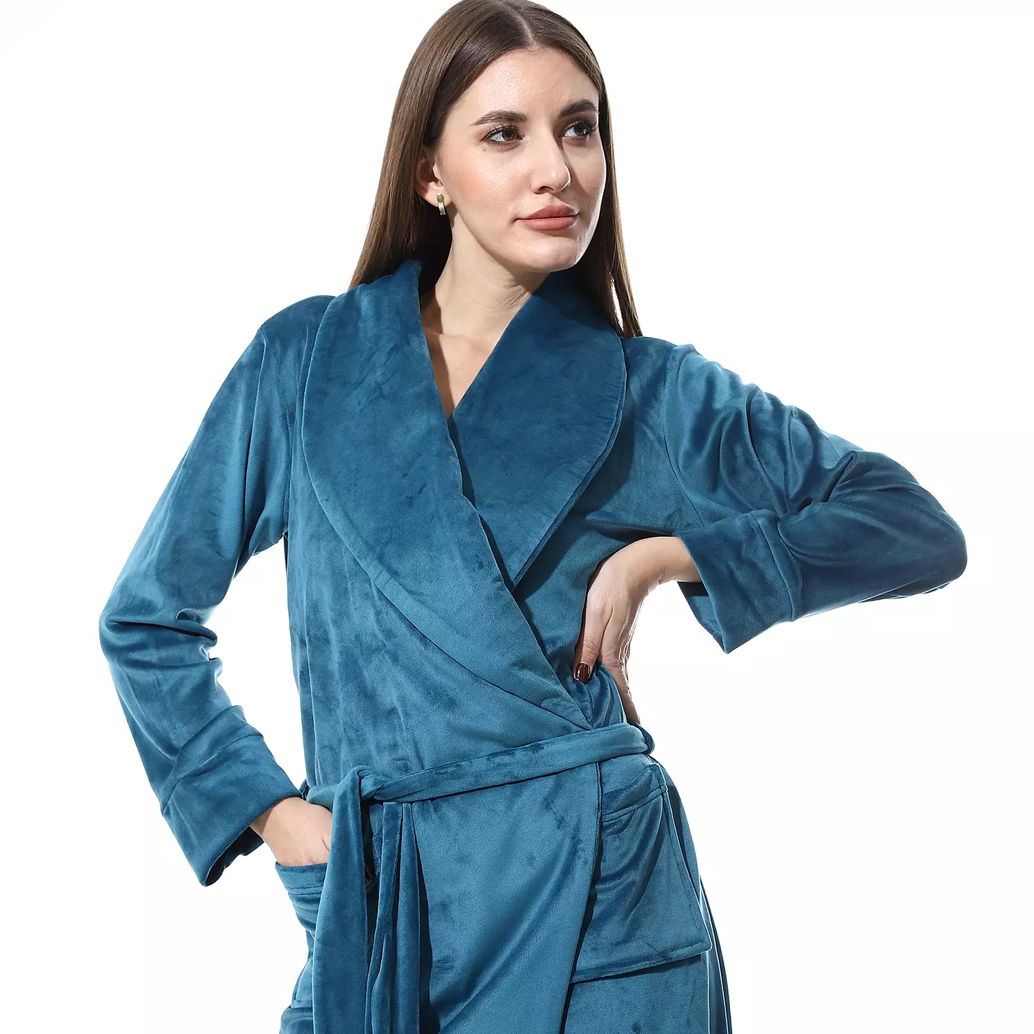 Women Fleece Robe - Dark Turquoise - 2644 | ShortoEg