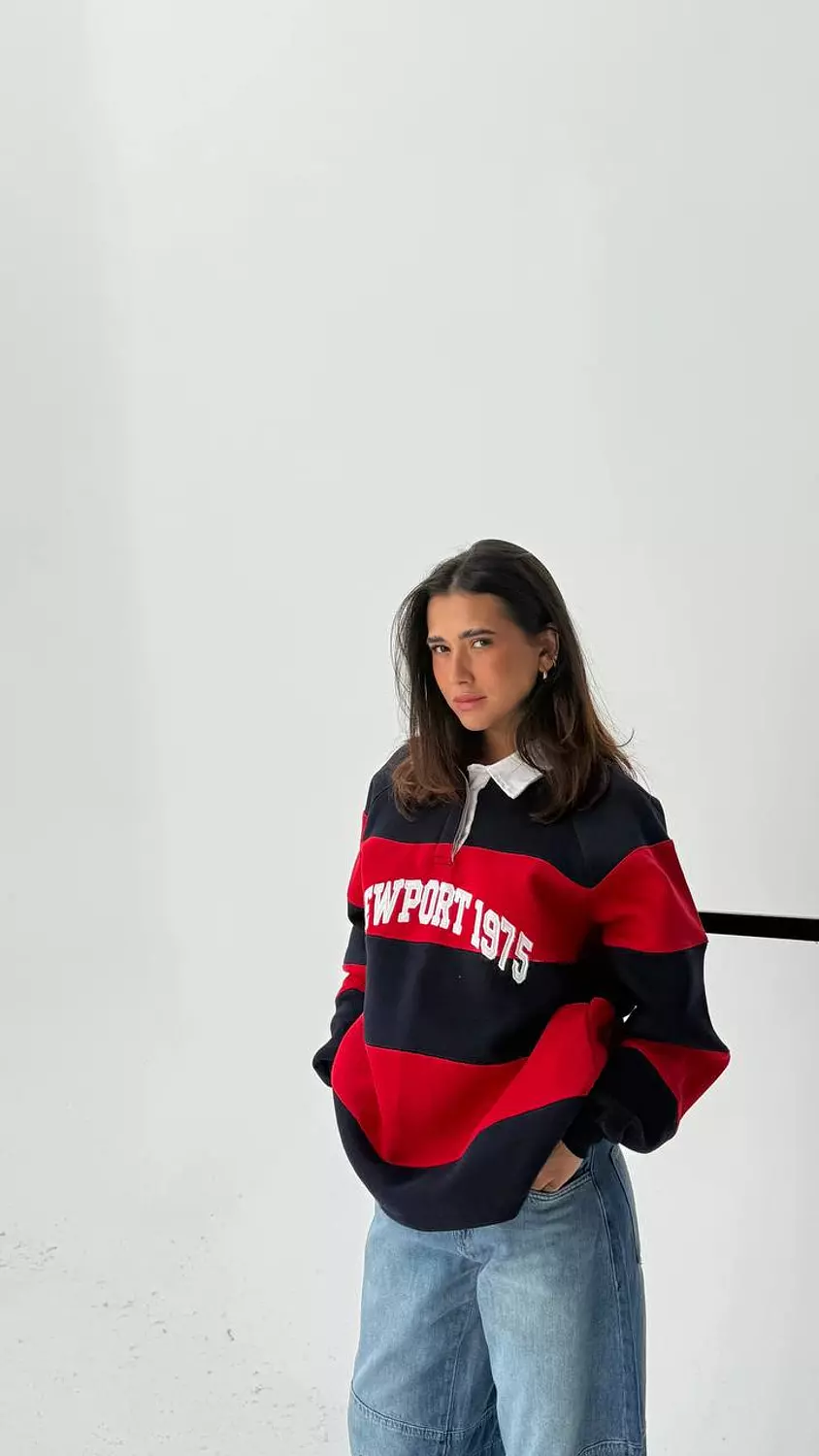 Striped poplin collar hoodie 1