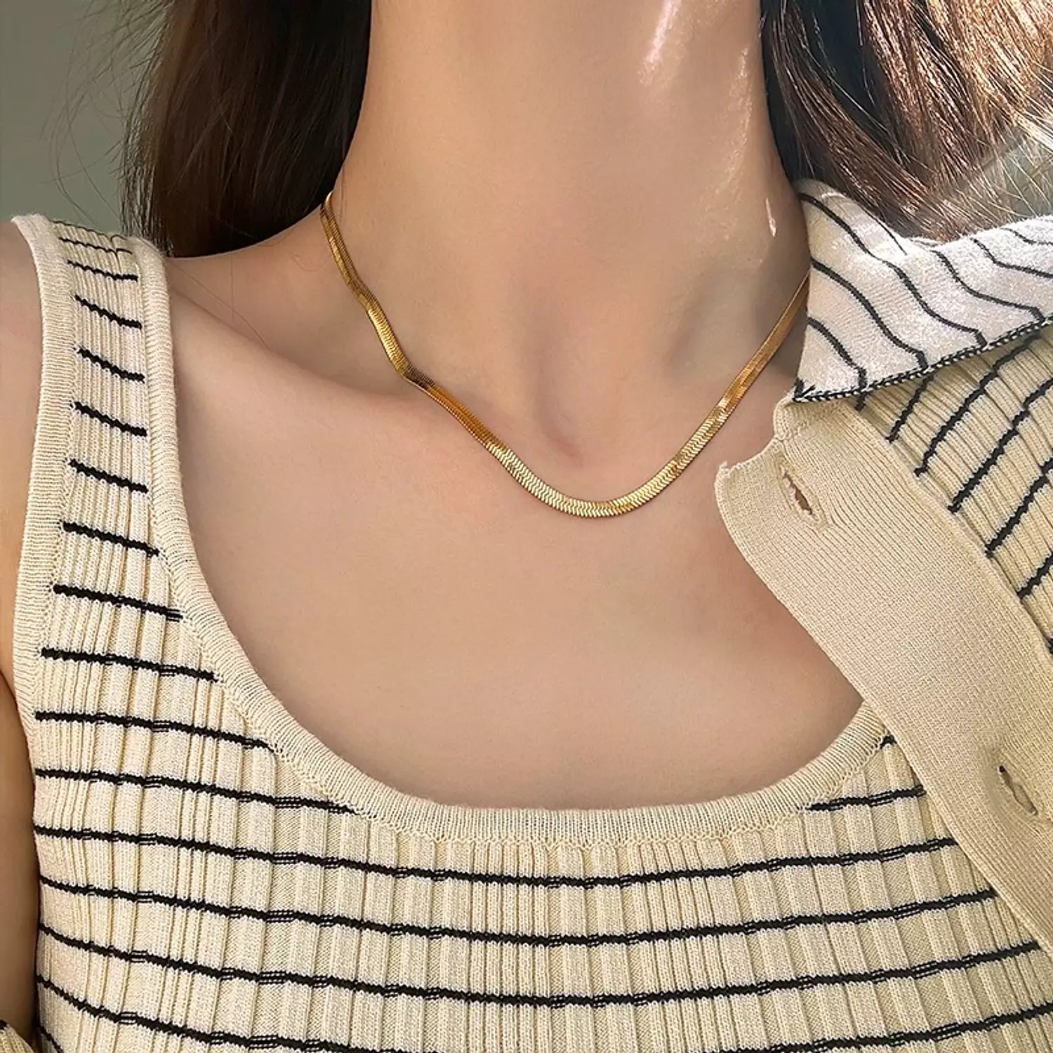 Flat snake chain necklace 4
