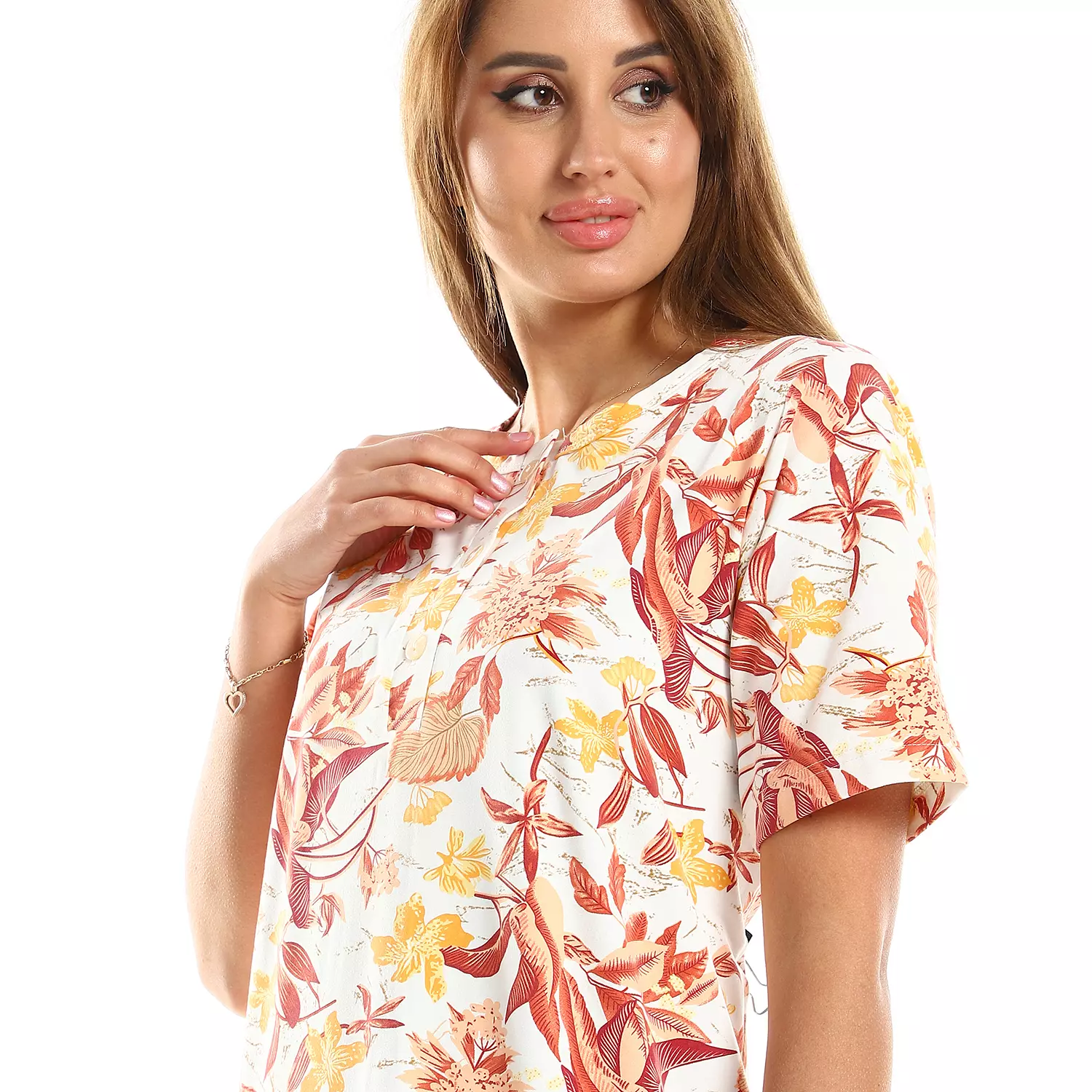 Nightgown Flowers & Leaves Pattern -2450-Orange -1 3