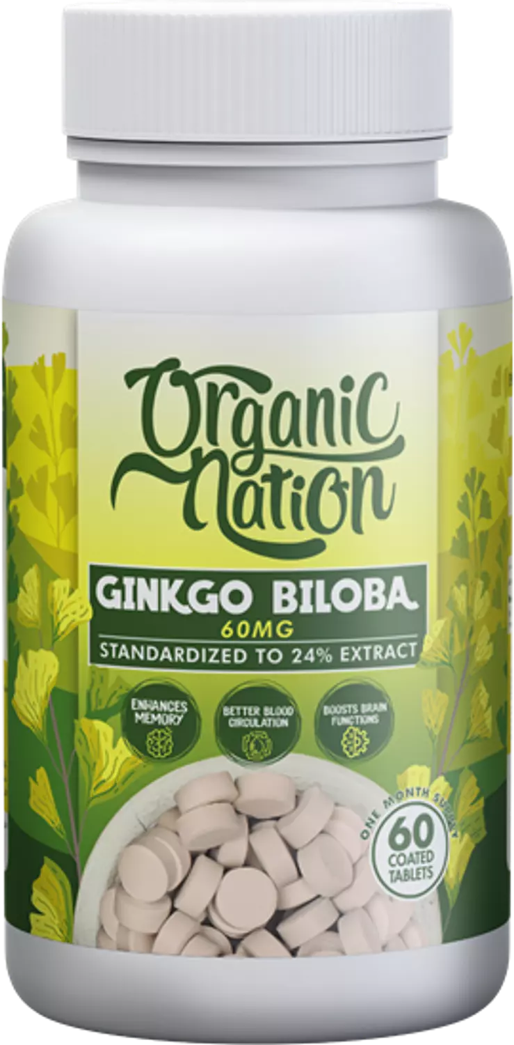 Organic Nation Ginkgo Biloba 60MG-60Serv.-60Coated Tablets hover image