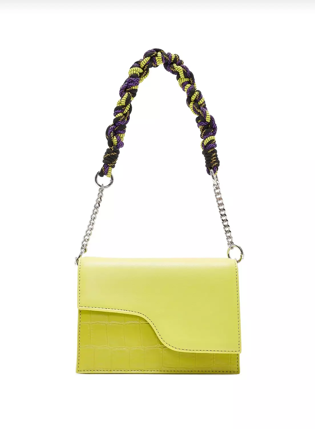 Lime Green Asymmetrical Flap Bag with Braided Rope Handle 4