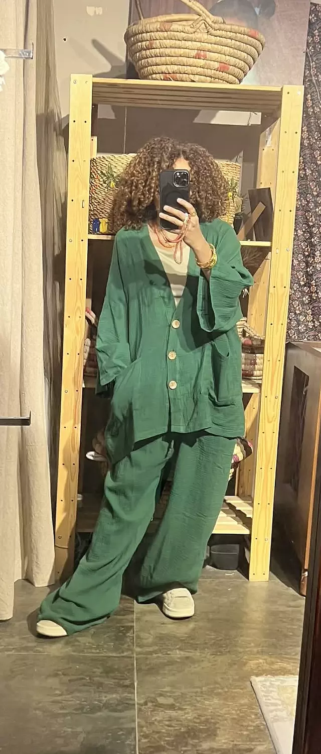 Boho green cotton suit 2