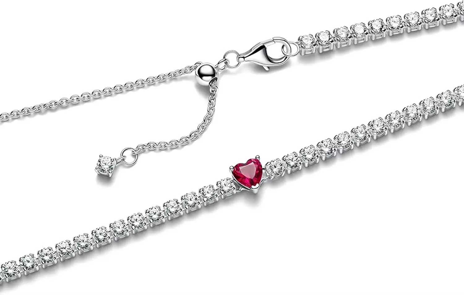 PANDORA Moments 393549C01-40 Radiant Heart Choker Sterling Silver with Artificial Crystals Size 40 cm hover image