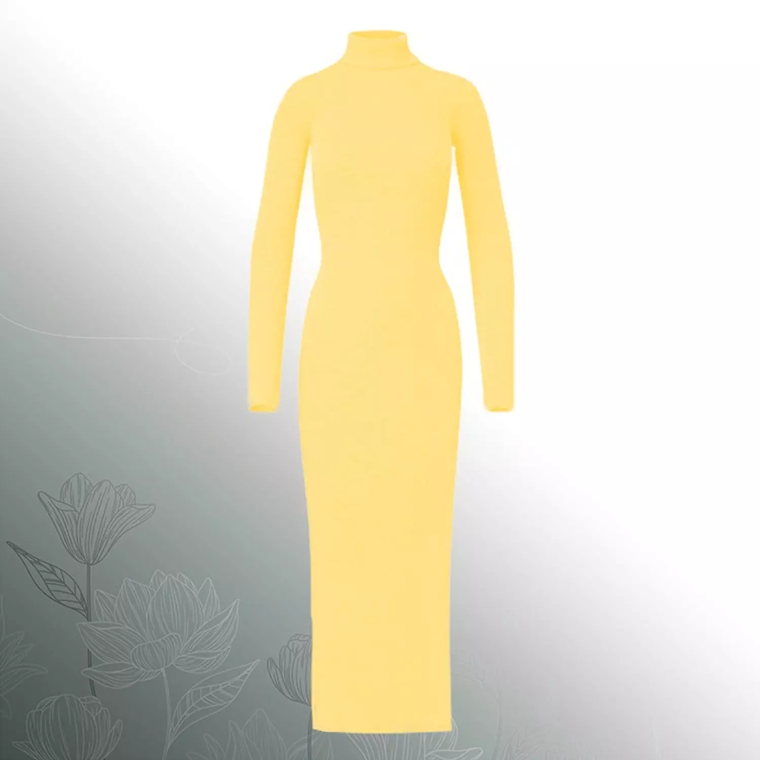 Knitted High-cool Plain Basic Dress - Yellow hover image
