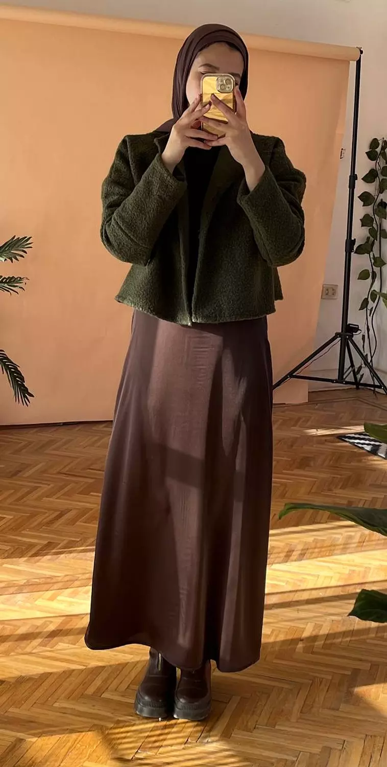 A-line brown Satin Skirt - new addition  chocolate  1