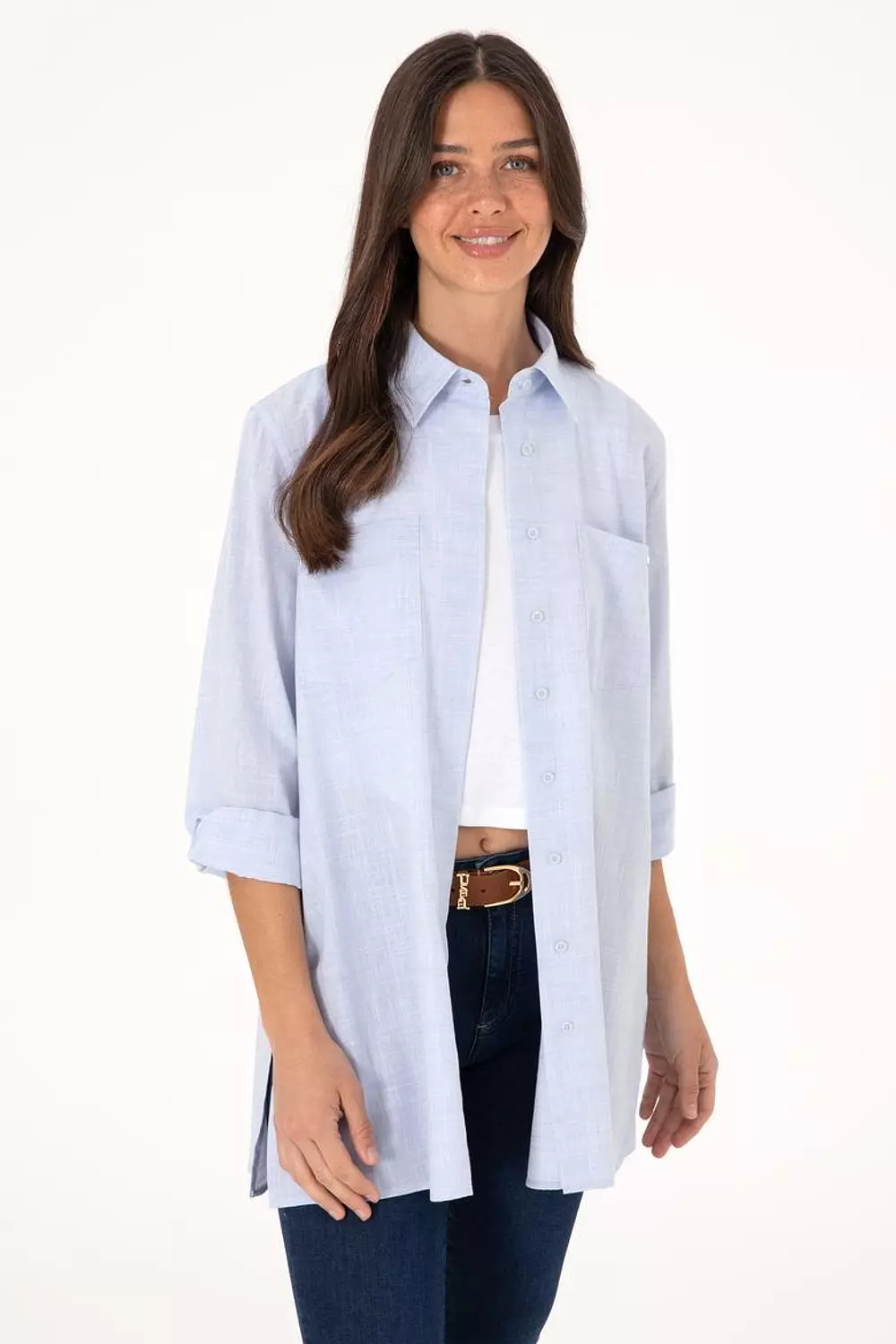Women's Light Blue Long Sleeve Tunic ShirtU S POLO image