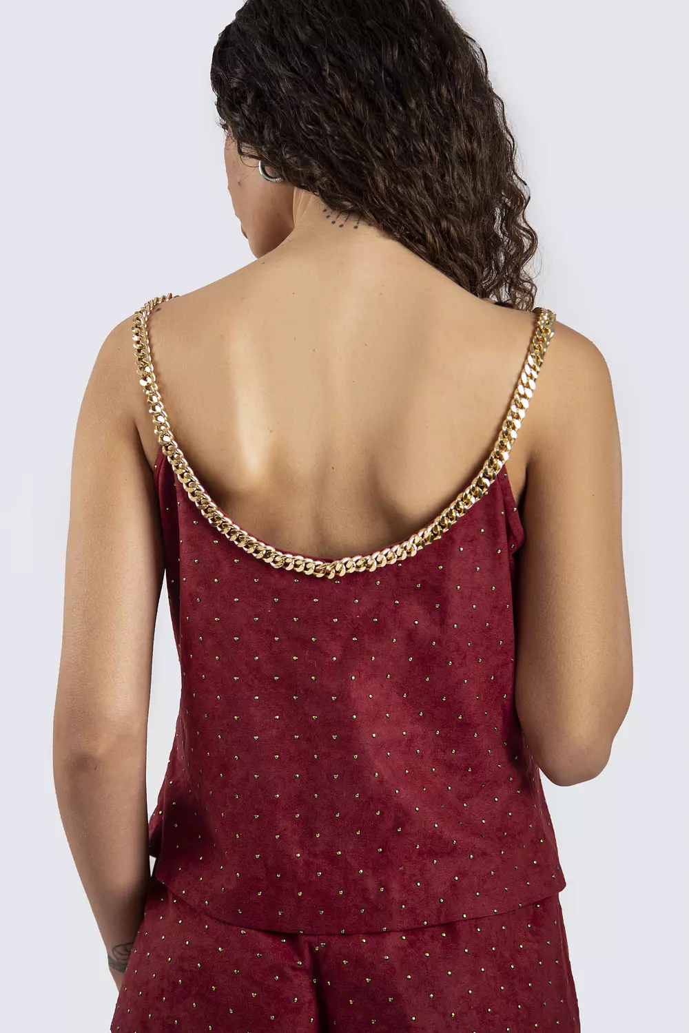 Suede Burgundy Top with Gold Studs and Chain hover image