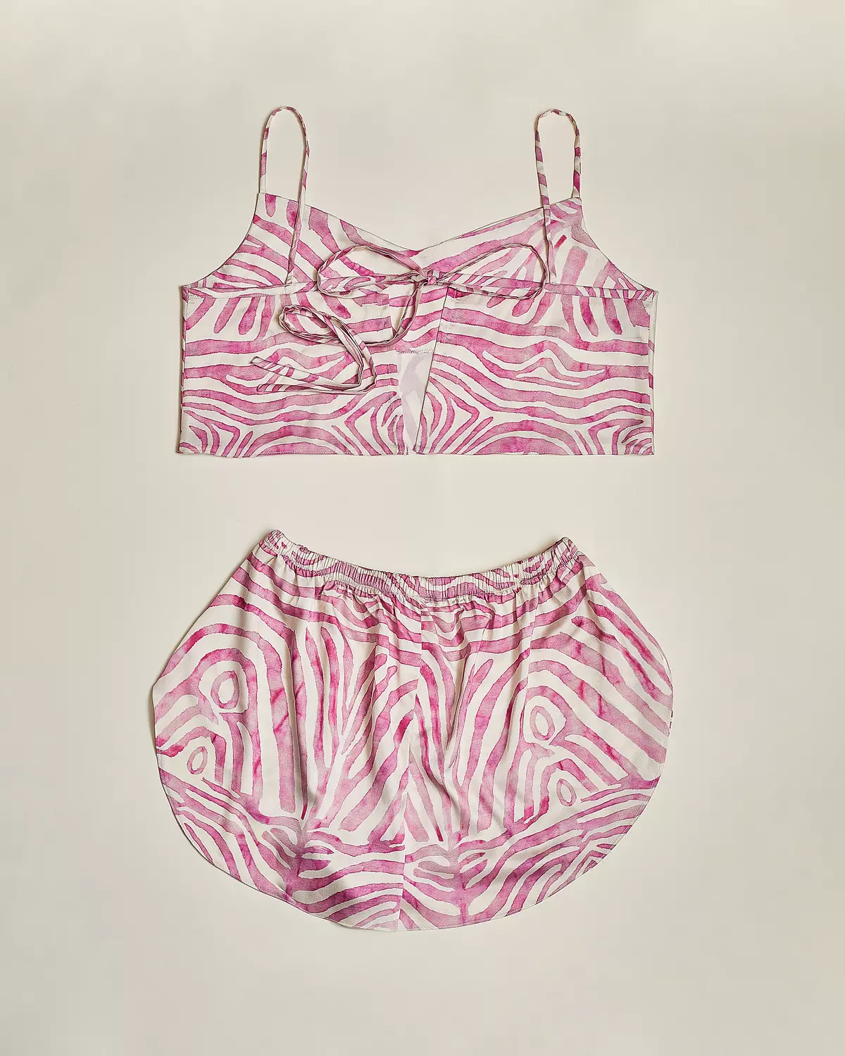 Pink X White Zebra Printed Top And Shorts Silk Set  hover image