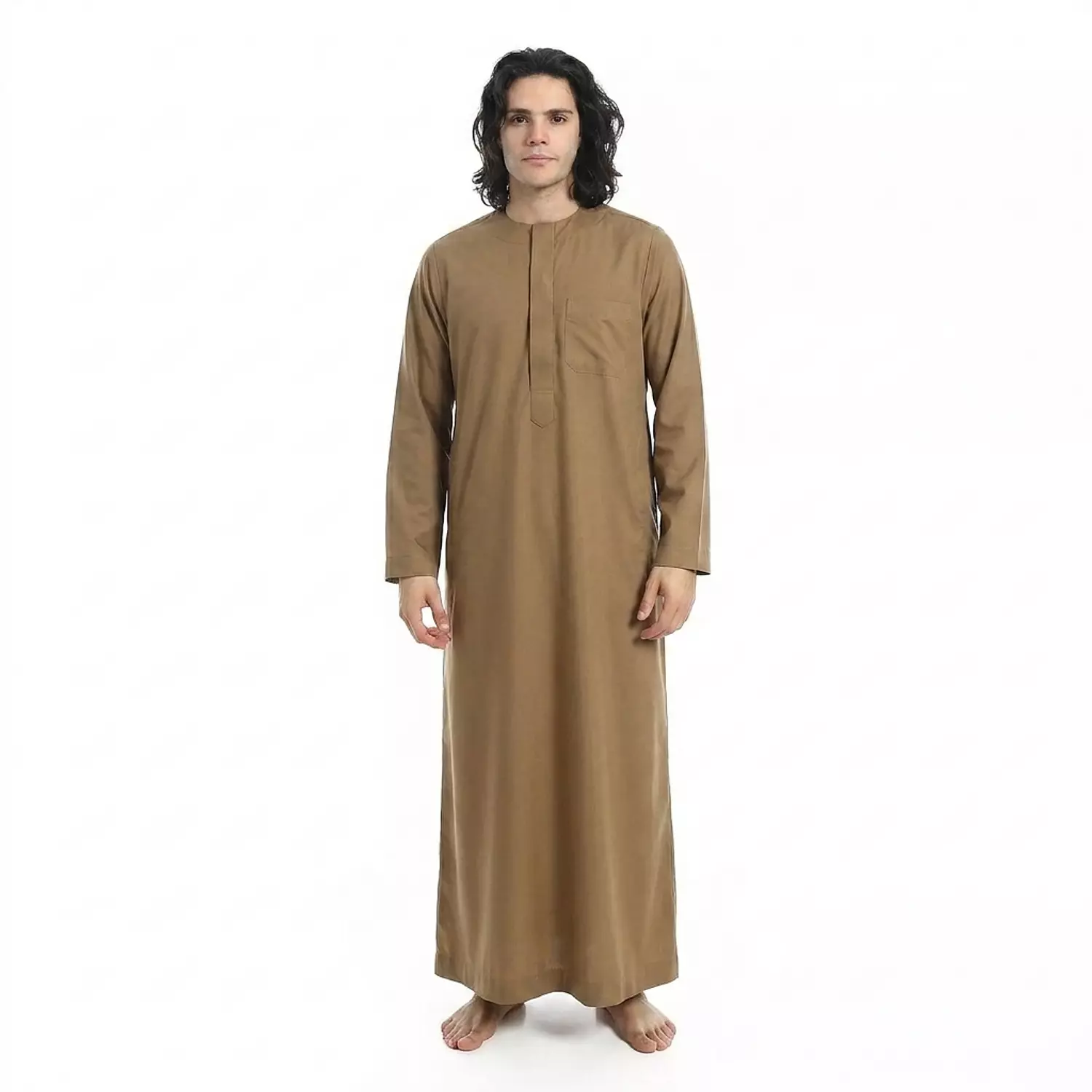  جلابيه رجالي كم طويل - قطن - 2590 - كموني image