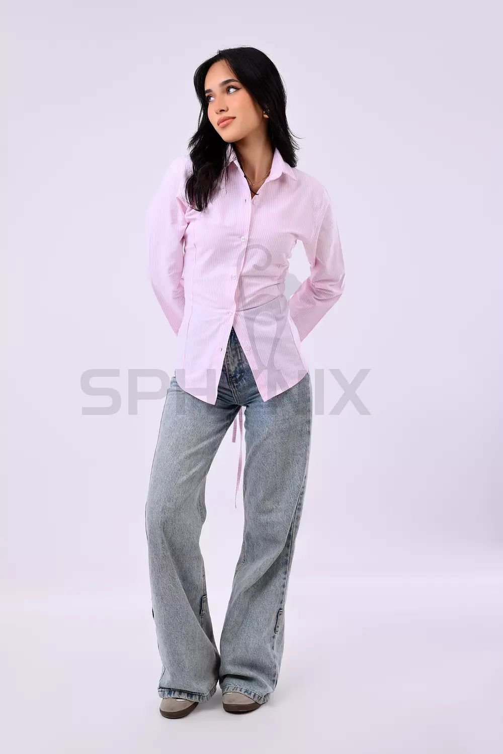 Casual Striped Slim Shirt with Ribbons hover image