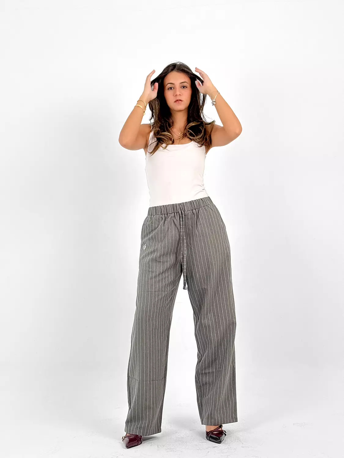 Wide Leg Stripped Pants - Women 7