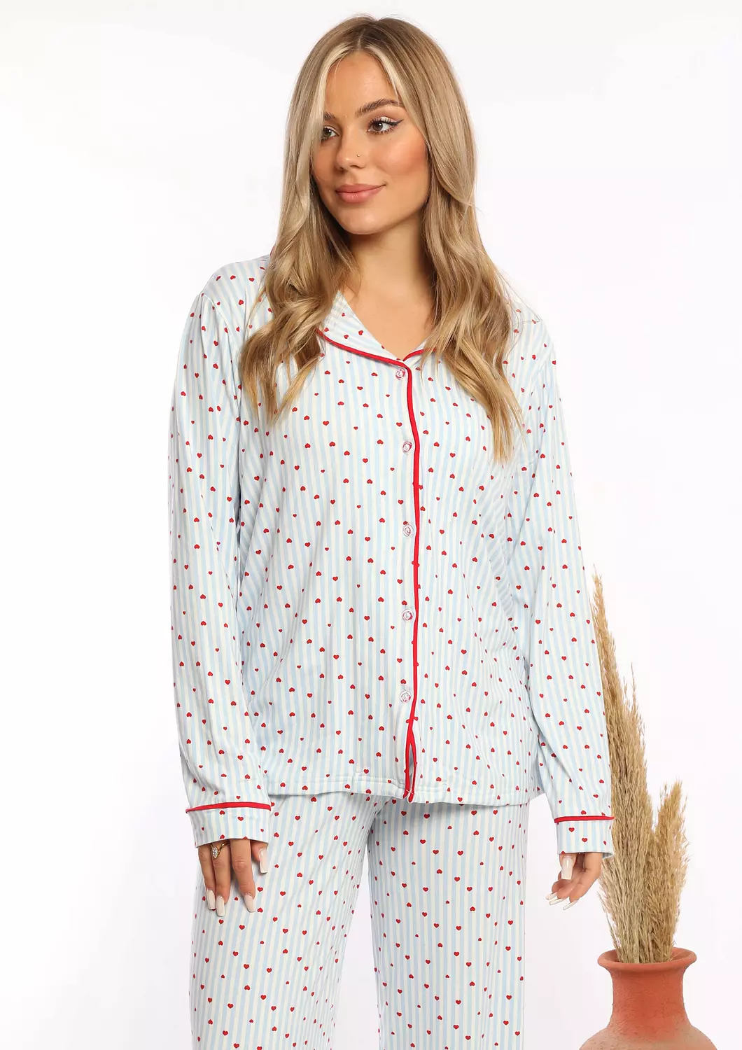 C334 PINK HEARTS LONG SLEEVES BUTTONED PAJAMA SET 5