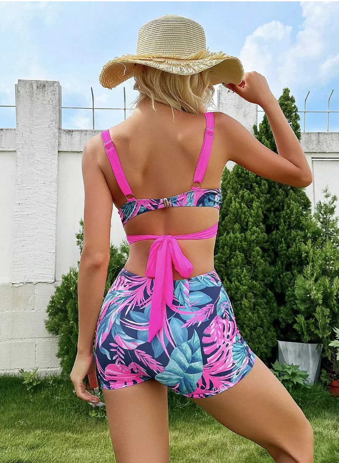  Tropical Print Cut Out Push Up One Piece Swimsuit Summer Beach 2