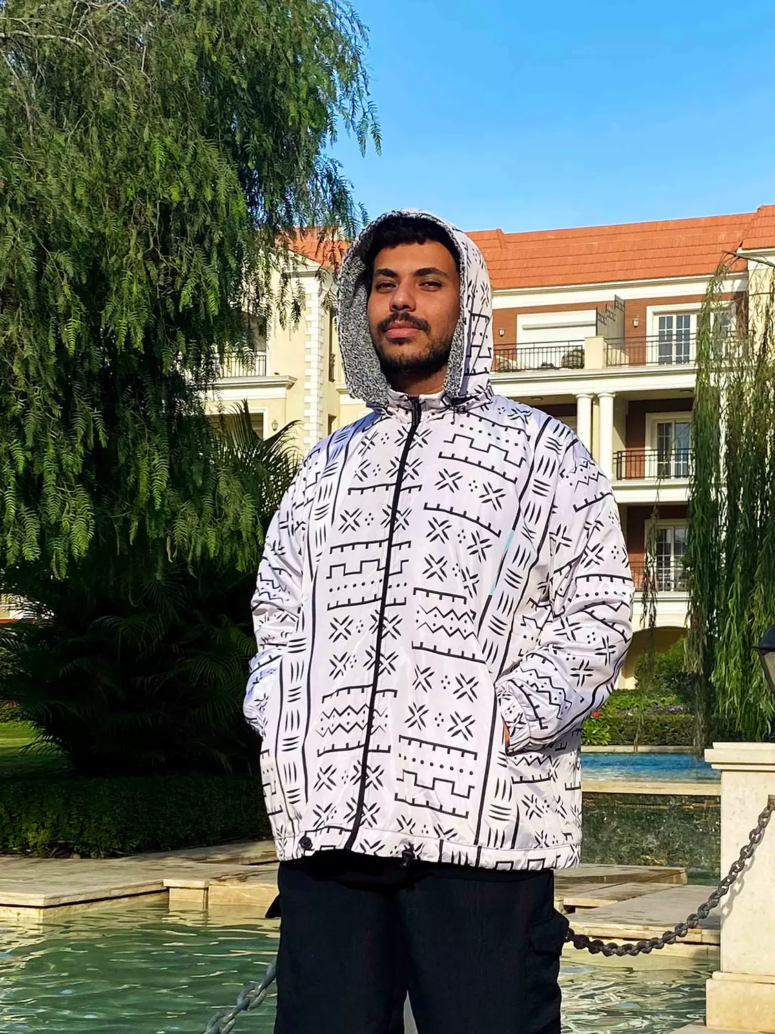 Ethnic B&W Unisex Bomber Jacket 1
