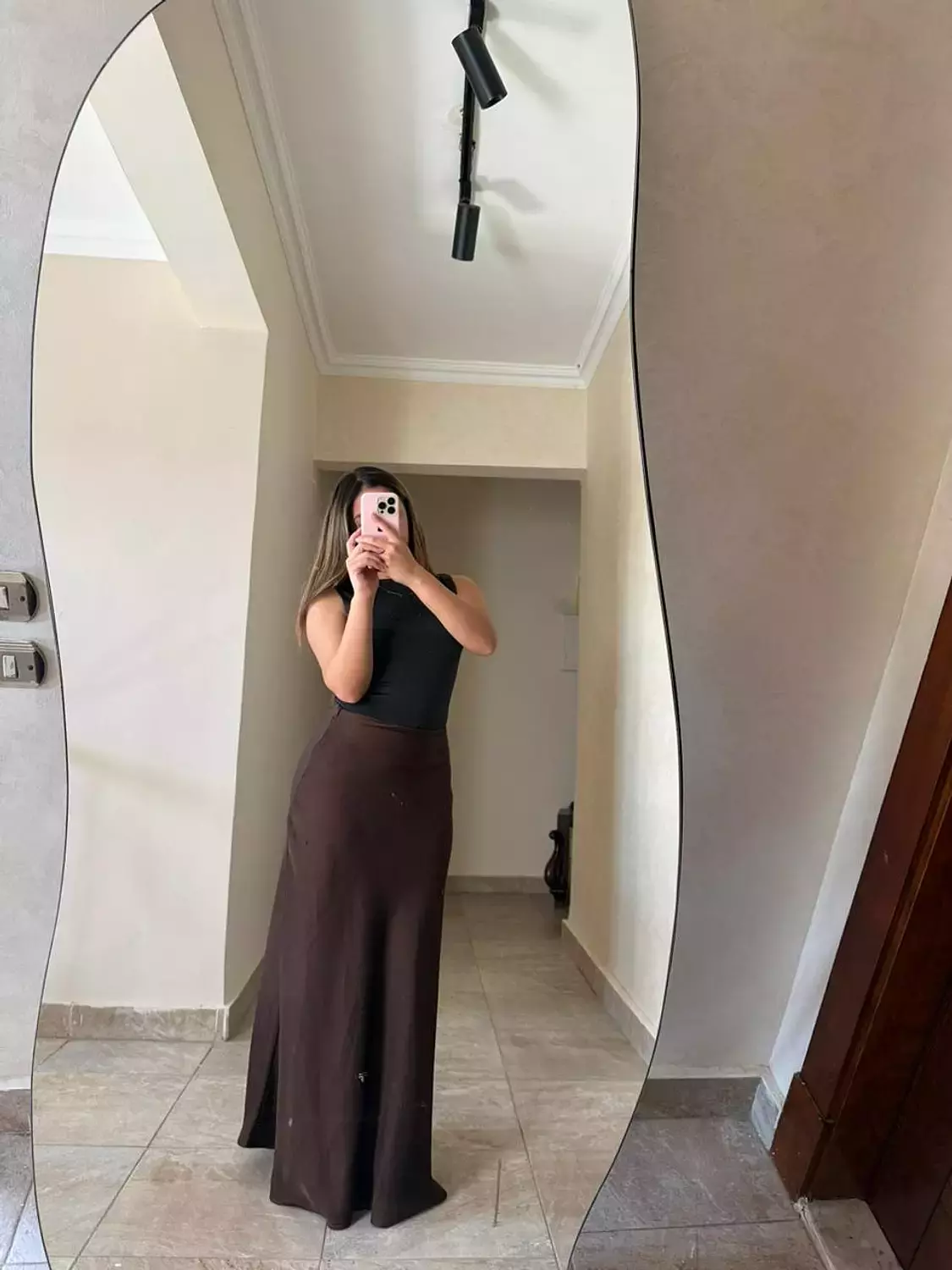 Long Satin Skirt Brown 3