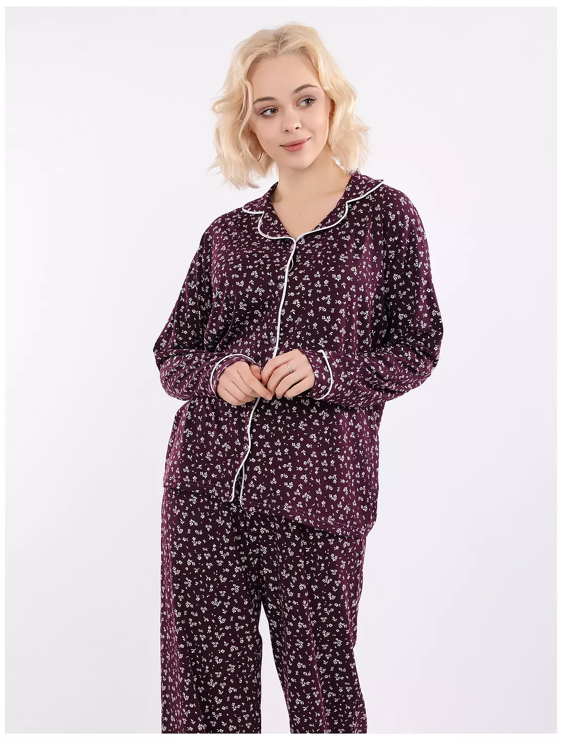A400 Delicate Baby Flowers Buttoned Long Sleeved Pajama Set 2