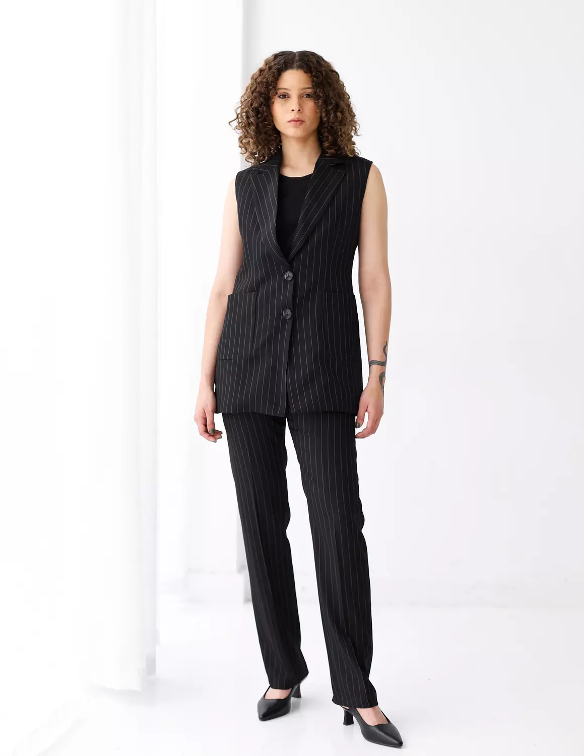 Striped Black straight pants  image