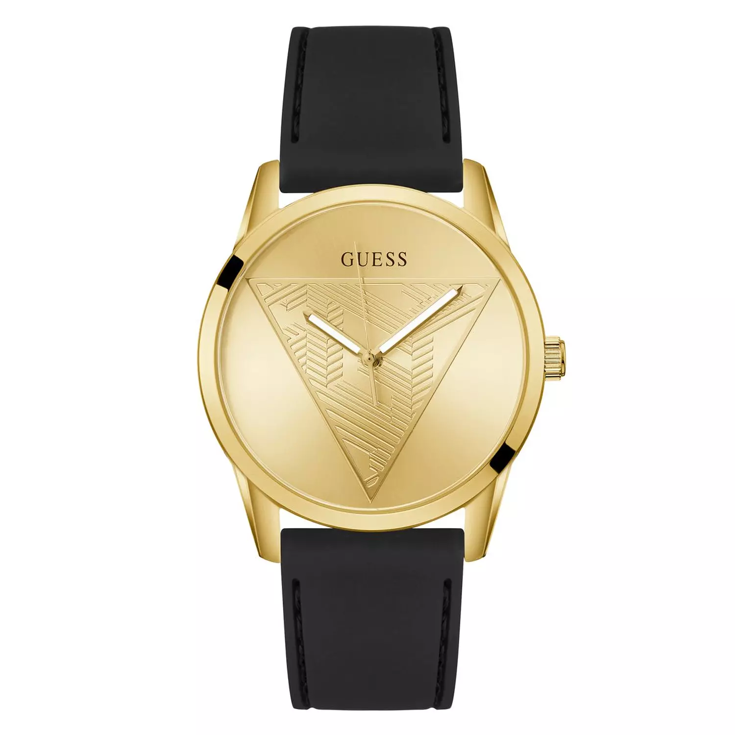 GUESS CLARK Mens Black Gold Tone Multi-function Watch Black Silicone Smooth Strap image