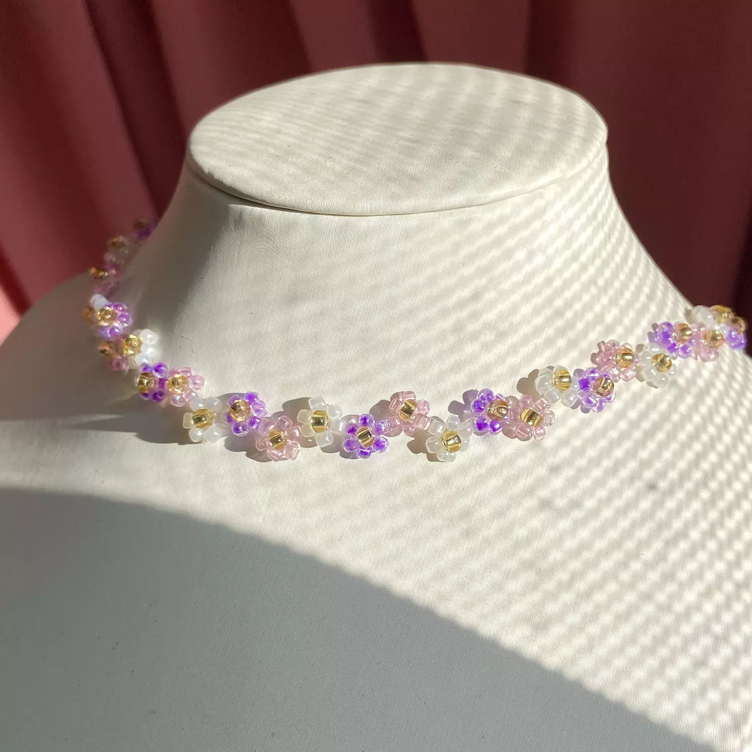 Zigzag 🤍💜 flowers , handmade necklace 2