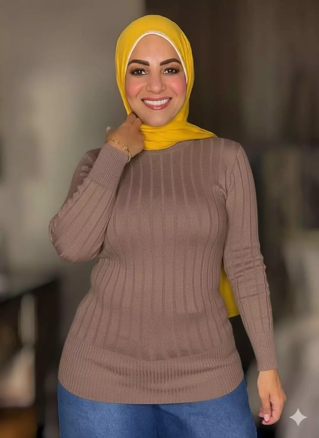 Knitted Striped High-cool Pullover - Free Size - Dark Café  image