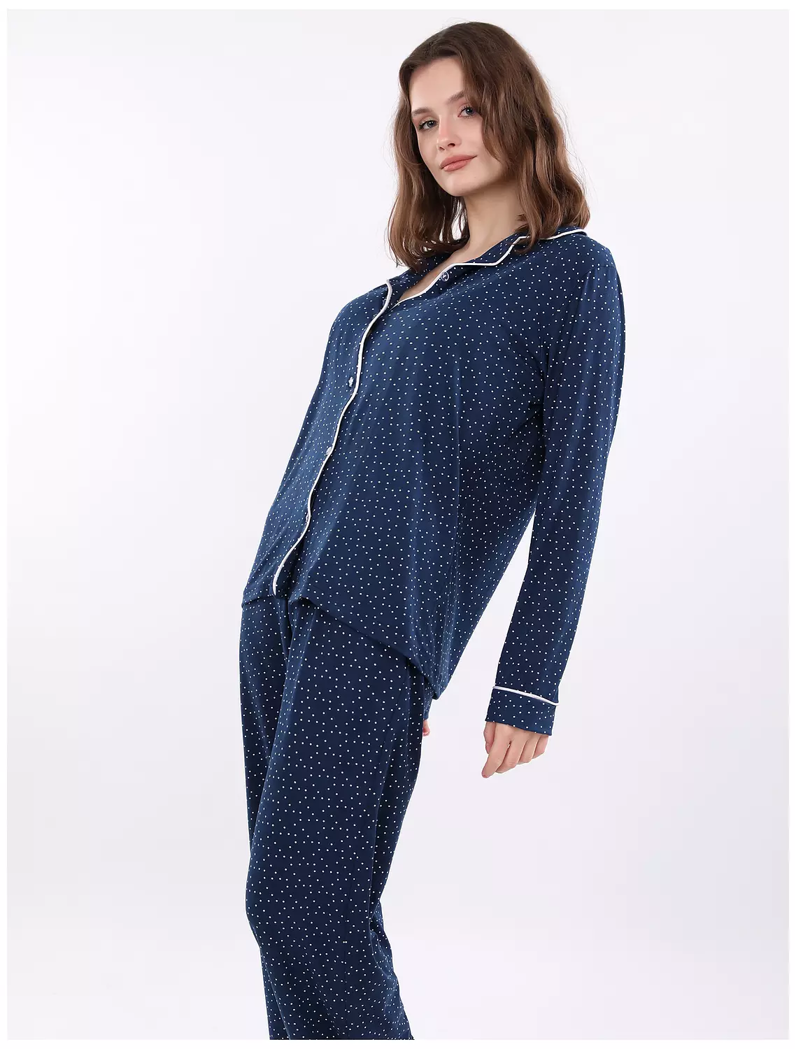 A401 Midnight Dots Buttoned Long Sleeved Pajama Set 3