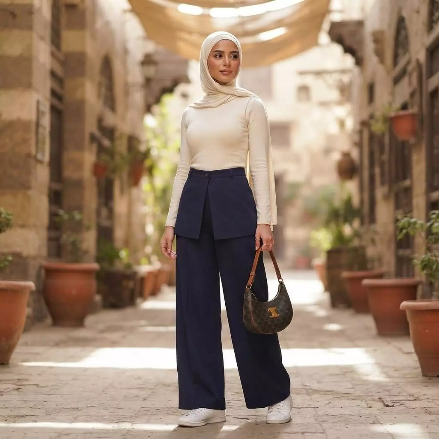 Skort-Layered Wide-Leg Pants 1
