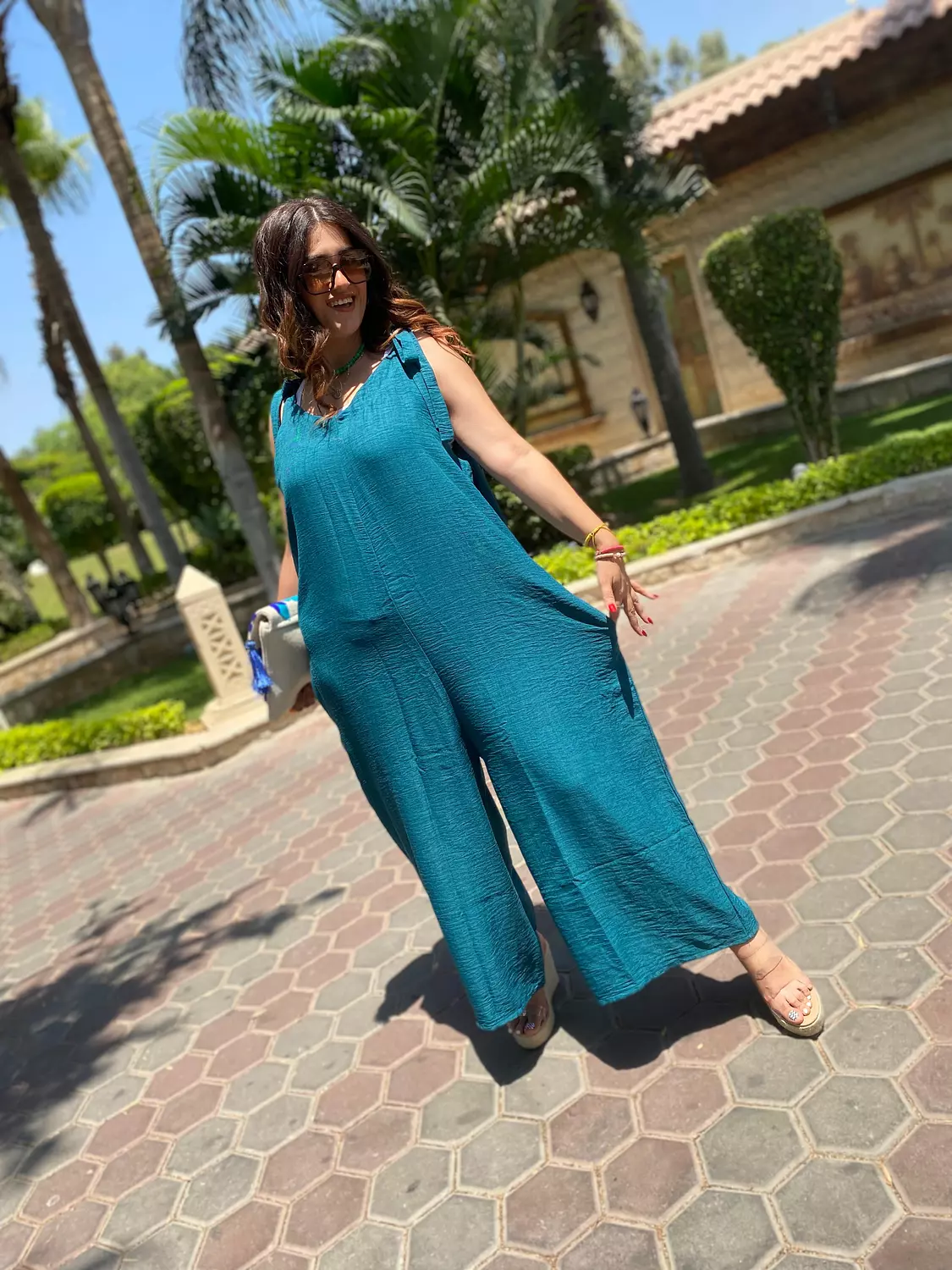 petroleum over size linen jumpsuit 1
