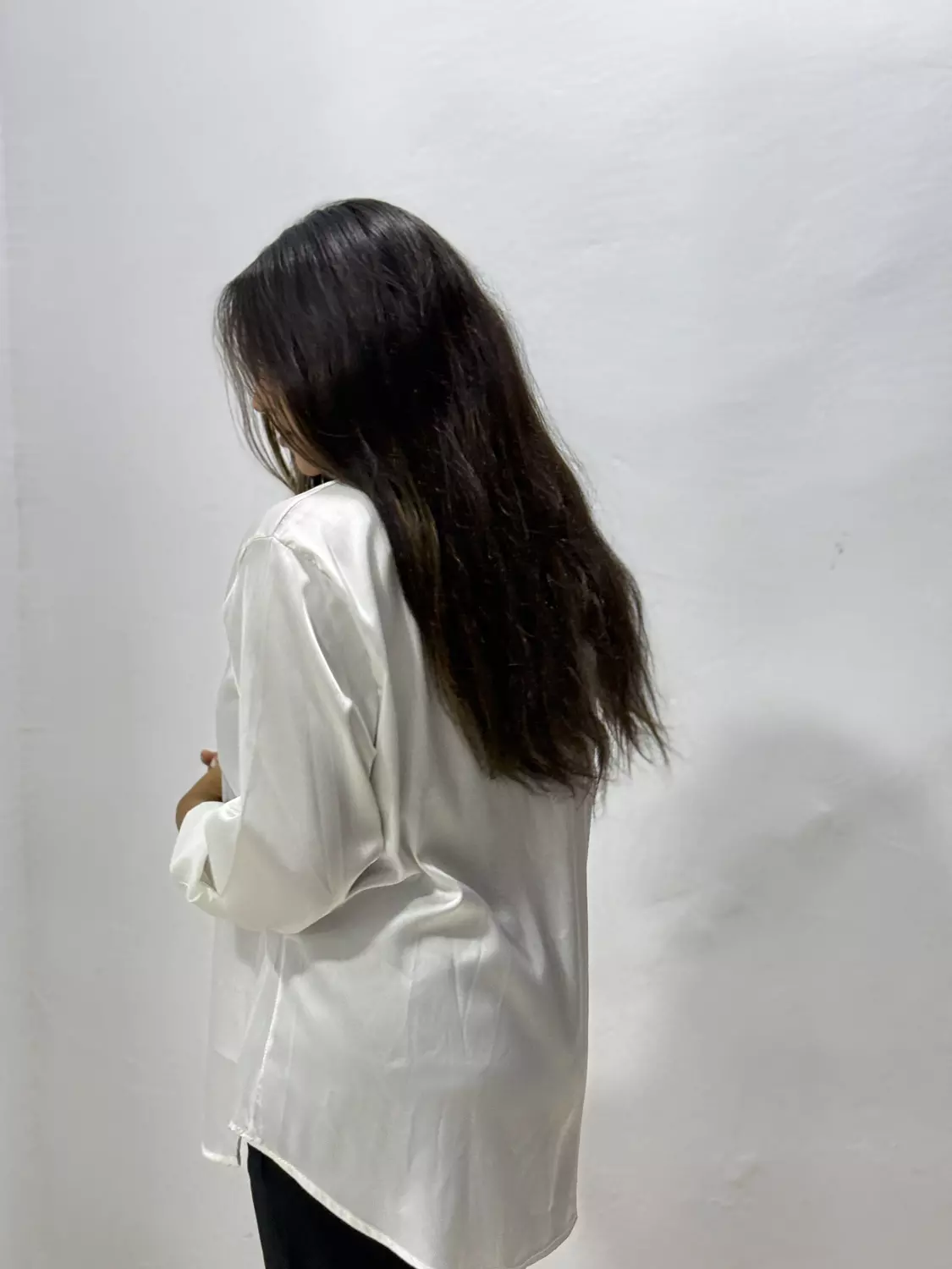 Fashion Satin Shirt- White  2