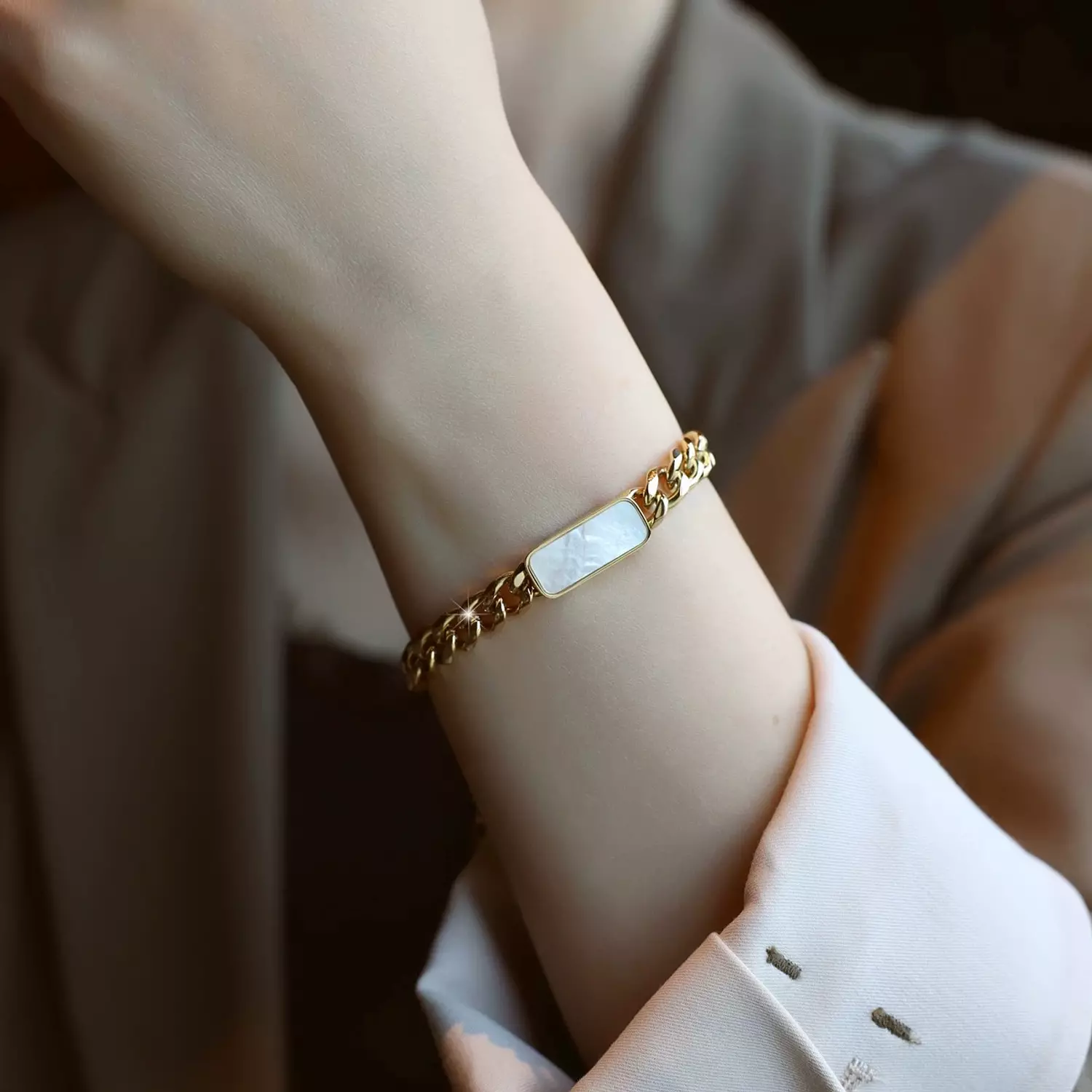 Rectangular White onyx bracelet  image