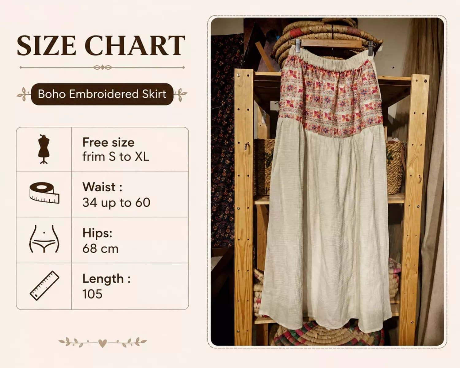 Maxi cotton linen off white skirt with sirma embroidered upper part 3