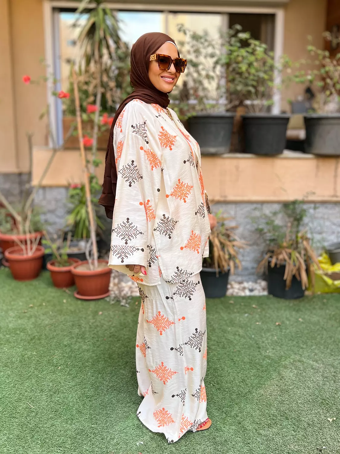 Patterned Linen Set - Beige  2