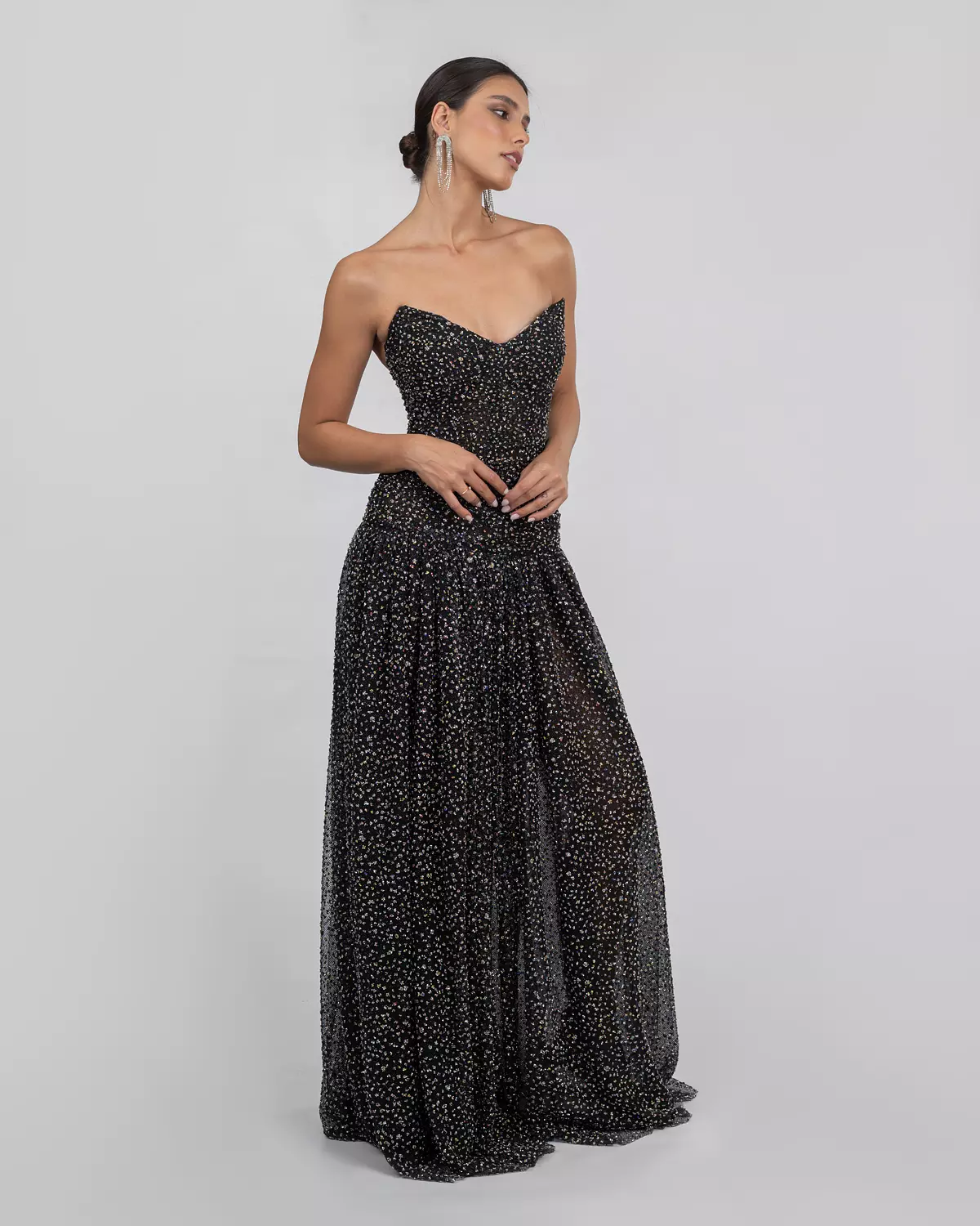 Black Tulle Embroidered Corset Gown hover image