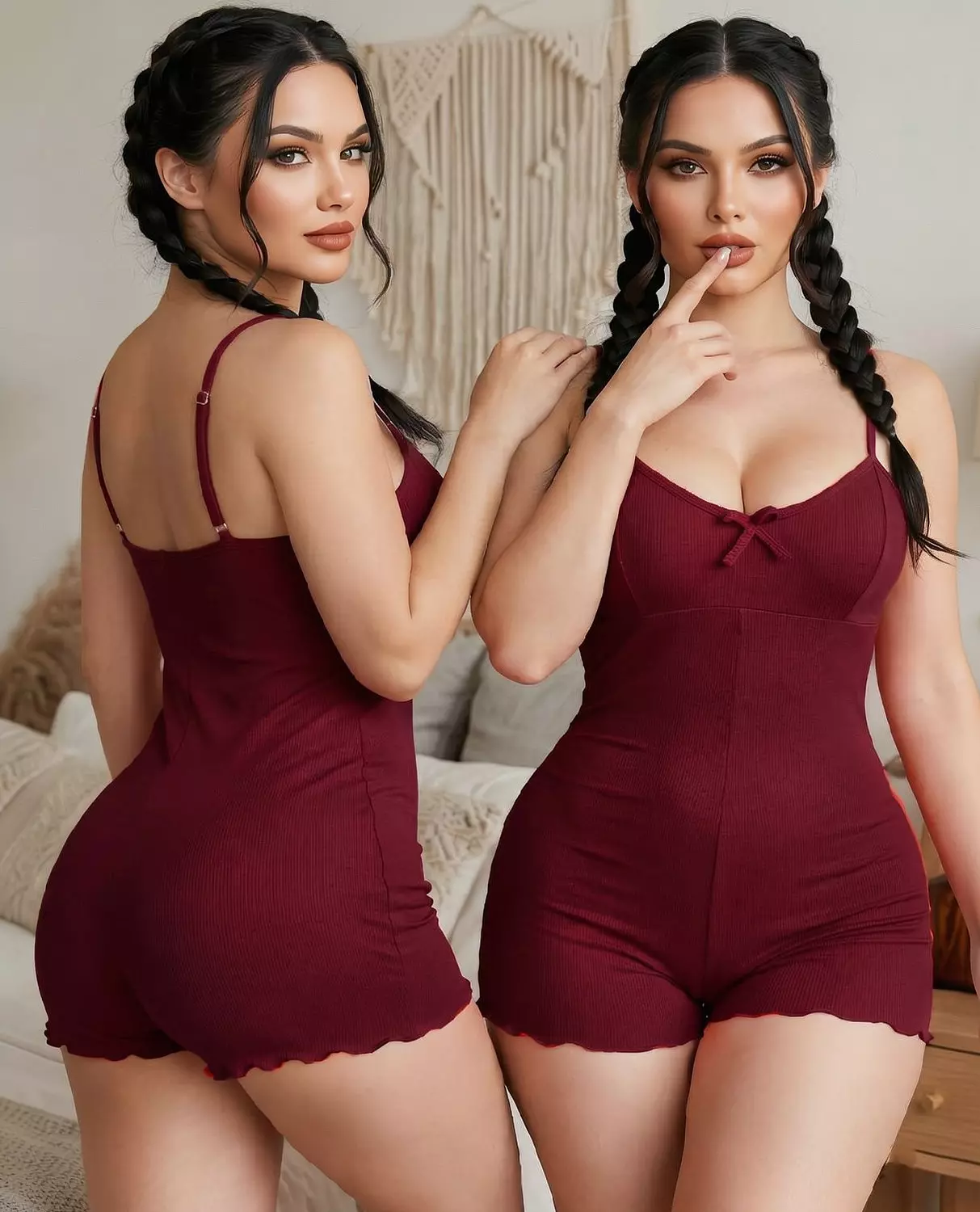 Ribbed Romper Lingerie with Bow Detail 4