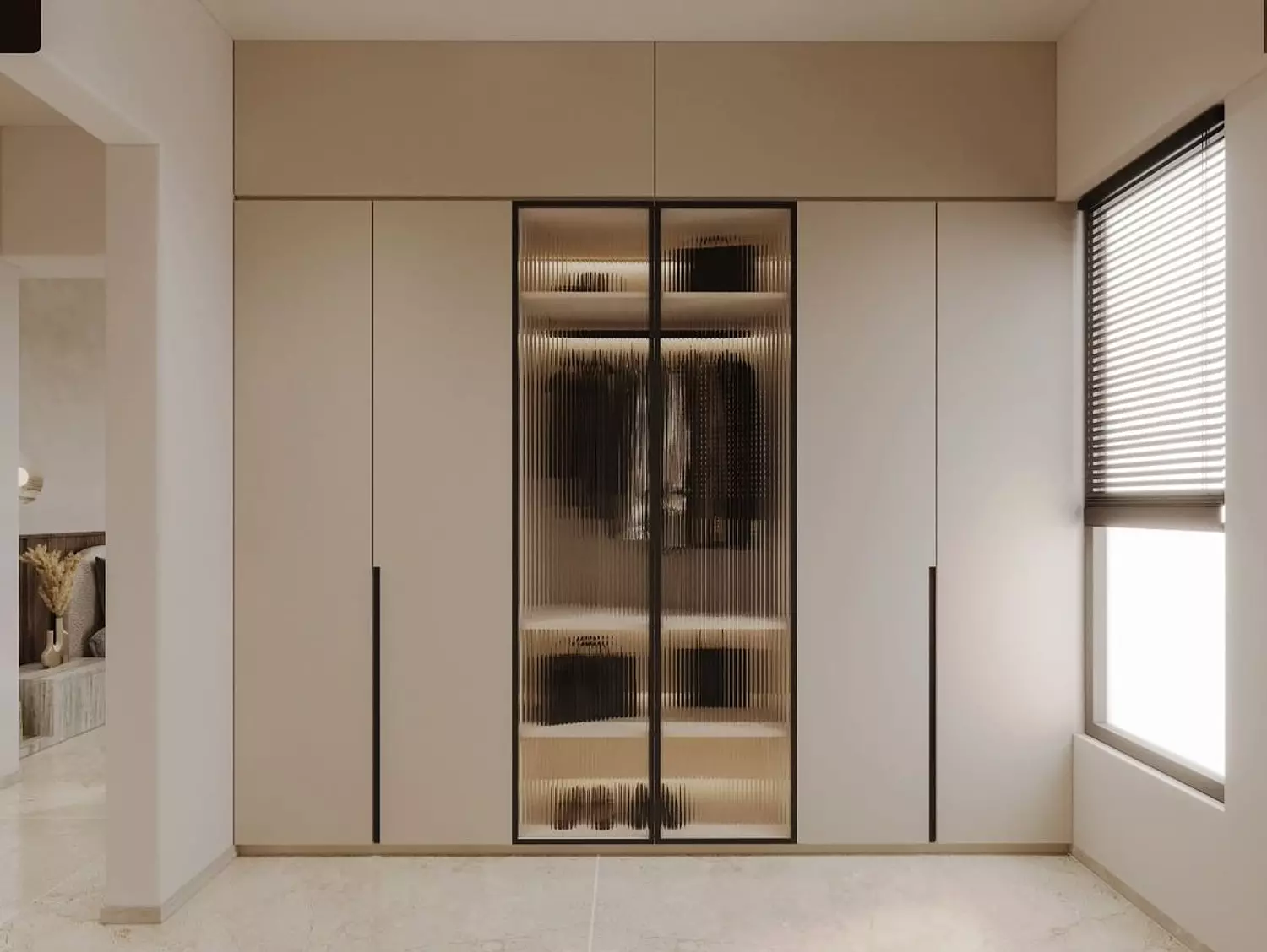 Modern Dressing Wardrobe with Fluted Glass – Luxury Minimal Design  240×240×60 cm  image