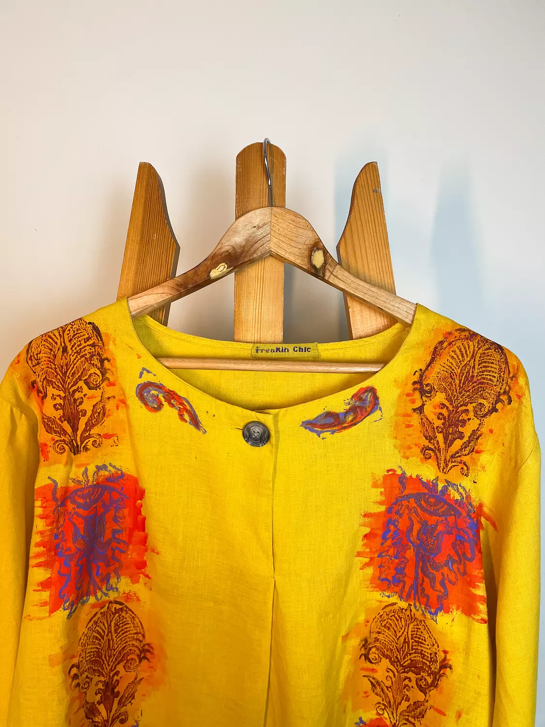 Hand -printed yellow linen top  4