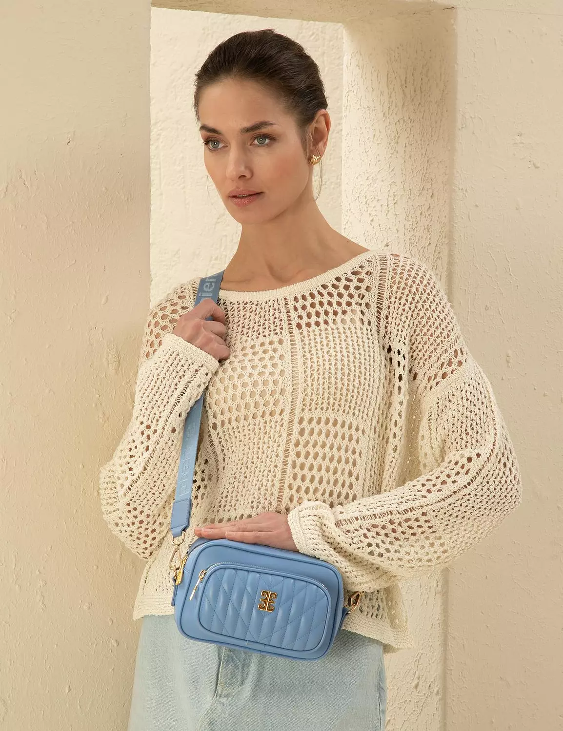 Pierre Cardin Quilted Crossbody Bag – Sky Blue image