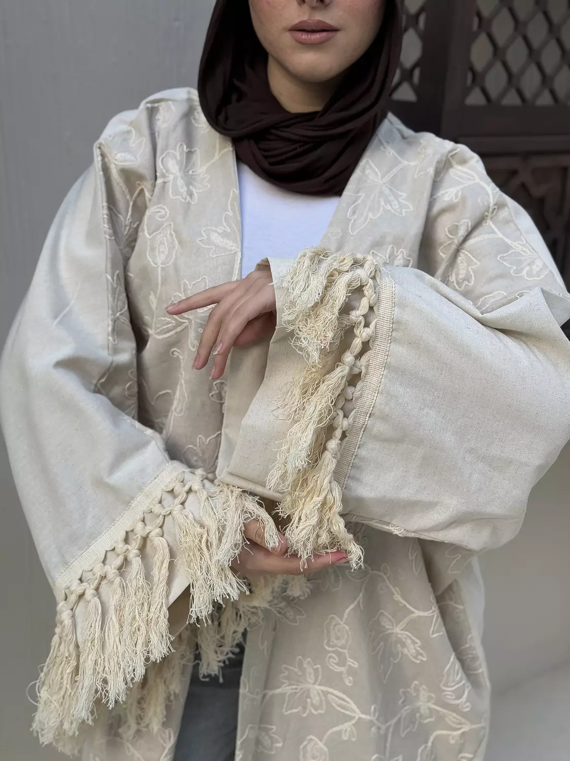 Embroidered Beige Kaftan 2